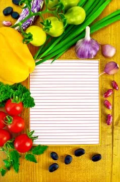 Notepad with vegetables and beans Stock Photos