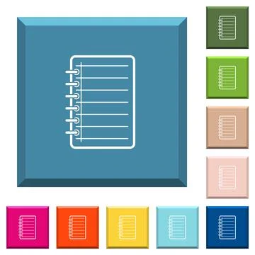 Notepad white icons on edged square buttons Stock Illustration