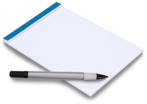 Notepad with white sheet of blank paper copy space for your writing with pen Stock Photos