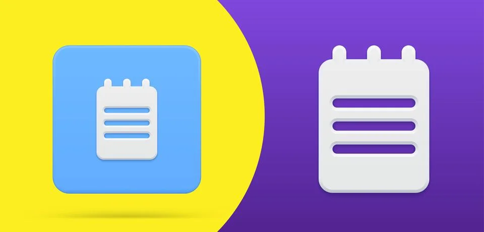 Notepad with writing text on spring simple 3d icon button set vector illust.. Illustrazione stock