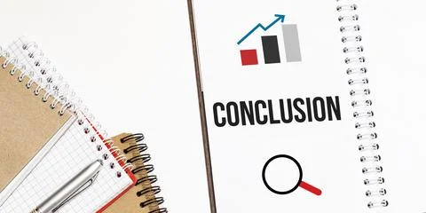 Notepads on the white background. Text CONCLUSION Stock Photos