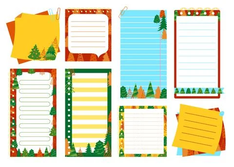 Notepaper lined grid Notepad set with Christmas tree design note paper to do Stock Illustration