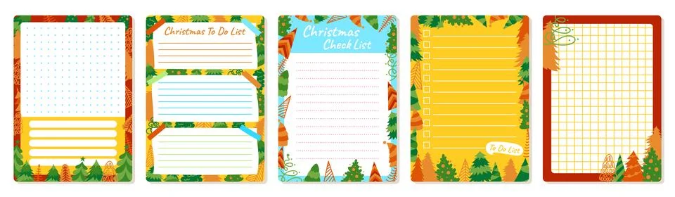 Notepaper lined grid Notepad set with Christmas tree design note paper to do Stock Illustration