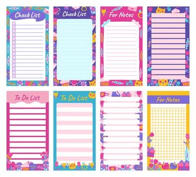 Notepaper lined or grid Notepad set Valentines Day elements daily planner note Stock Illustration