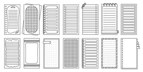 Notepaper lined or grid Notepads outline set weekly daily planner sticker Stock Illustration
