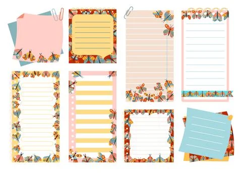 Notepaper page bookmark sticker set stationery element planning daily blank 스톡 일러스트