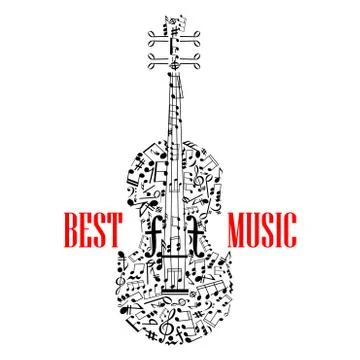 Notes and clefs in shape of violin or fiddle Stock Illustration