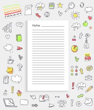 Notes and Collection of Icons Vector Illustration 스톡 일러스트