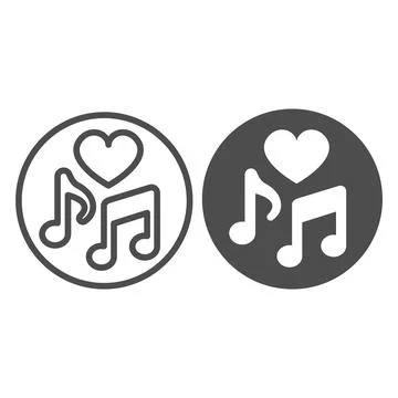 Notes and heart in circle, favorite music line and solid icon, music concept Stock Illustration