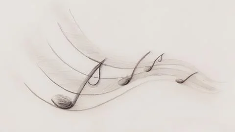 Notes and note lines, music theme, drawing on paper. Illustrazione stock