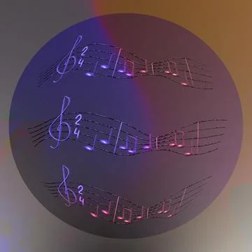 Notes and a treble clef are written on a round figure with a gradient.3d. Stock Illustration