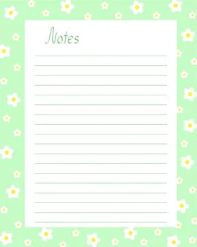Notes blank lined page template with floral seasonal floral springtime decora Stock Illustration