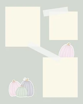 Notes Blank template, lined reminder paper, with pumpkin, scrapbooking. Stock Illustration