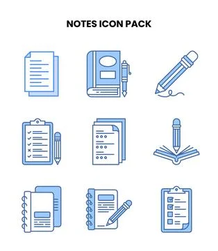 Notes Blue Design Icons Pack Illustrazione stock