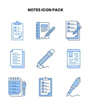 Notes Blue Set Icons Pack Illustration