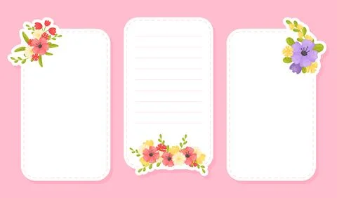 Notes with Bunch of Flowers and Empty White Space Vector Template Stock Illustration