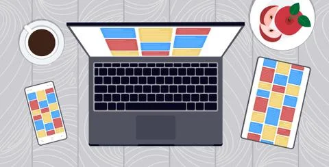 Notes computer application mobile interface on screen of laptop smartphone Illustrazione stock