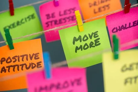 Notes concept for motivation for move more to stay healthy or lose weight ... Stock Photos