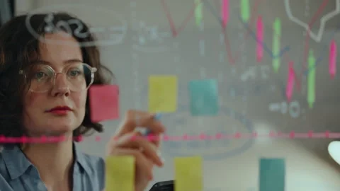 Notes, Employees of the company analyzes data on business growth indicators Stock Footage 243002952