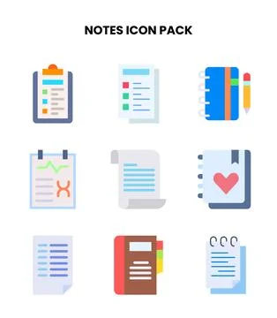 Notes Flat Bundle Icons Pack Stock Illustration