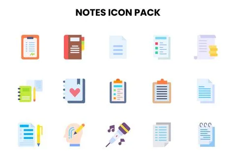Notes Flat Collection Icons Pack Illustration