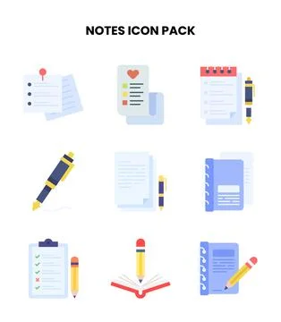 Notes Flat Design Icons Pack Stock Illustration