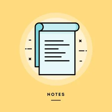 Notes, flat design thin line banner. Stock Illustration