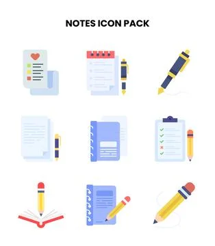 Notes Flat Icons Pack Stock Illustration