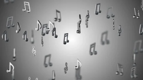 Notes fly in front of the camera. depth of field. cinematic background. seamless Video stock 84289990