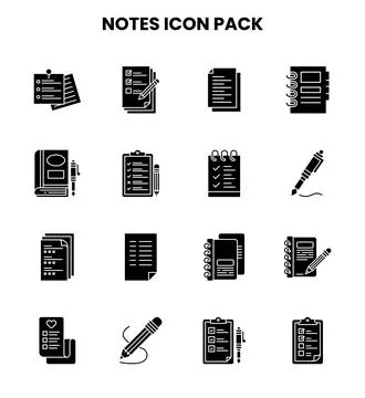 Notes Glyph Collection Icons Pack Stock Illustration
