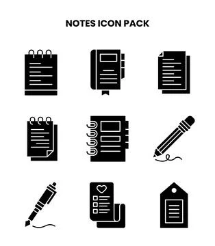 Notes Glyph Collection Icons Pack Stock Illustration