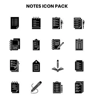 Notes Glyph Collection Icons Pack Illustrazione stock