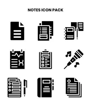 Notes Glyph Design Icons Pack Illustration