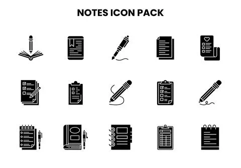 Notes Glyph Scalable Icons Pack Illustrazione stock