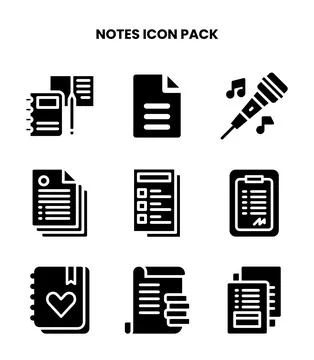 Notes Glyph Scalable Icons Pack Illustrazione stock
