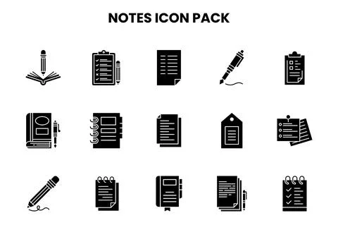 Notes Glyph Set Icons Pack Stock Illustration