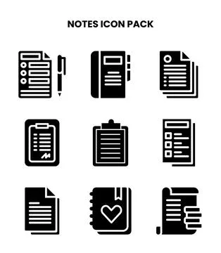 Notes Glyph UI Icons Pack Stock Illustration