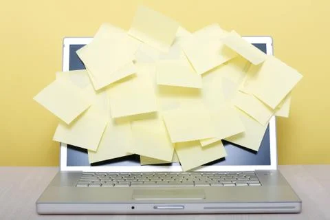 Notes on laptop Stock Photos