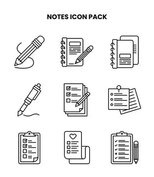 Notes Line Bundle Icons Pack Stock Illustration