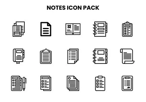 Notes Line Collection Icons Pack 스톡 일러스트
