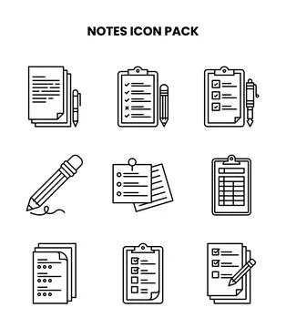 Notes Line Set Icons Pack Stock Illustration