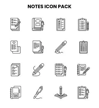 Notes Line SVG Icons Pack Stock-Illustration