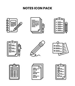 Notes Line UI Icons Pack Stock Illustration