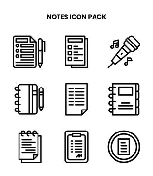 Notes Line Vector Icons Pack Stock Illustration