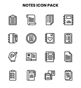 Notes Line Vector Icons Pack Stock Illustration