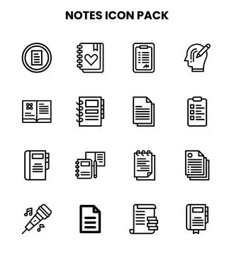 Notes Line Vector Icons Pack 스톡 일러스트