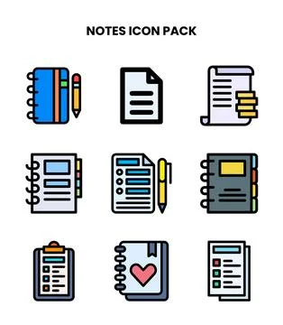 Notes Lineal Color Icons Pack Stock Illustration