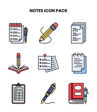 Notes Lineal Color Icons Pack Illustrazione stock