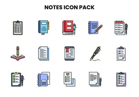 Notes Lineal Color Vector Icons Pack Illustrazione stock