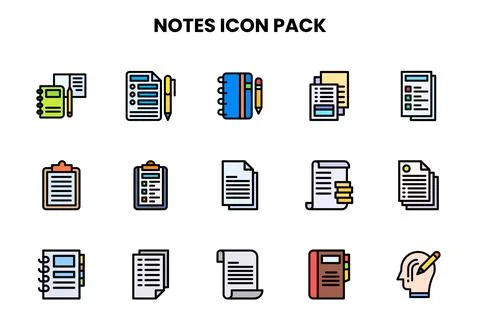 Notes Lineal Color Vector Icons Pack Stock Illustration